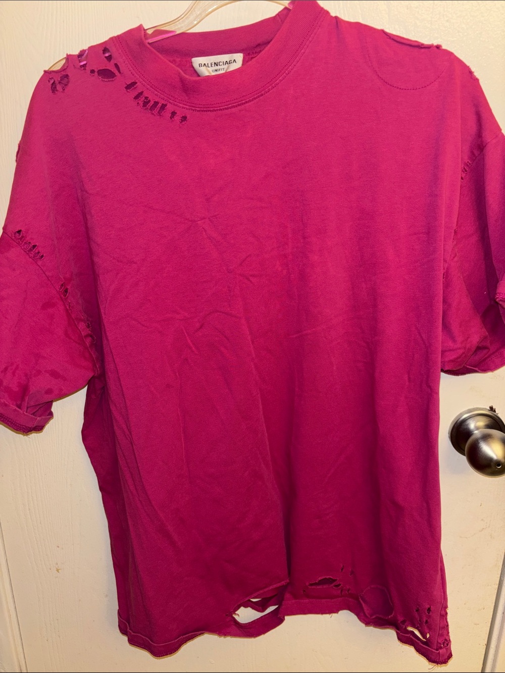 Balenciaga Fuchsia Distressed Oversized Tee Size M